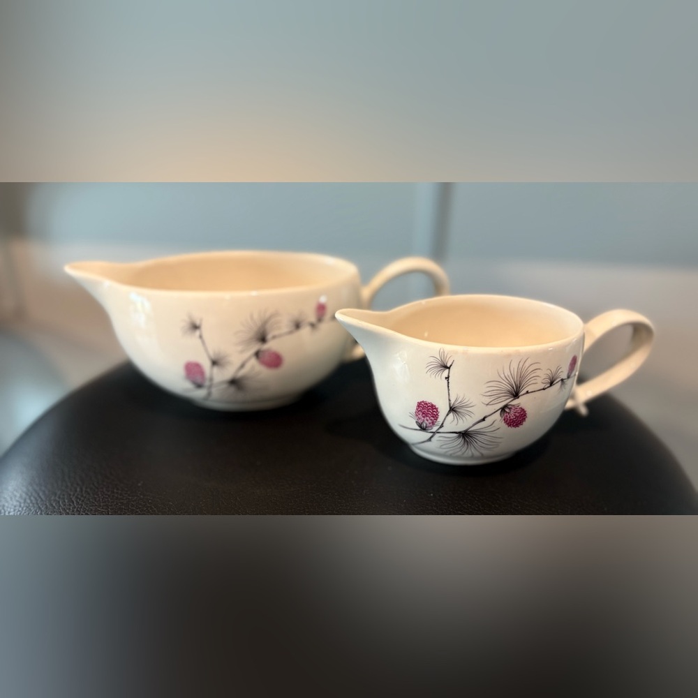 2- Vintage “Wild Clover” Creamer & Gravy Boat Set Canonsburg Pottery Co.